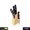 102 Kitchen Knife Set with Wooden Block and Scissors (5 pcs, Black) eShoppingkart
